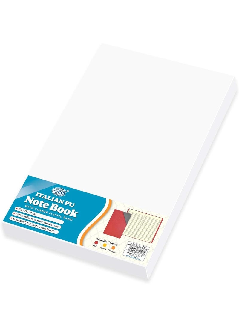 FIS Notebook With Corner Elastic Band Italian PU Cover, Ivory Paper, Single Ruled, Red Color, 120 Sheets With Gift Box, 13 x 21 cm Size - FSNB1321SLTRE - Image 2